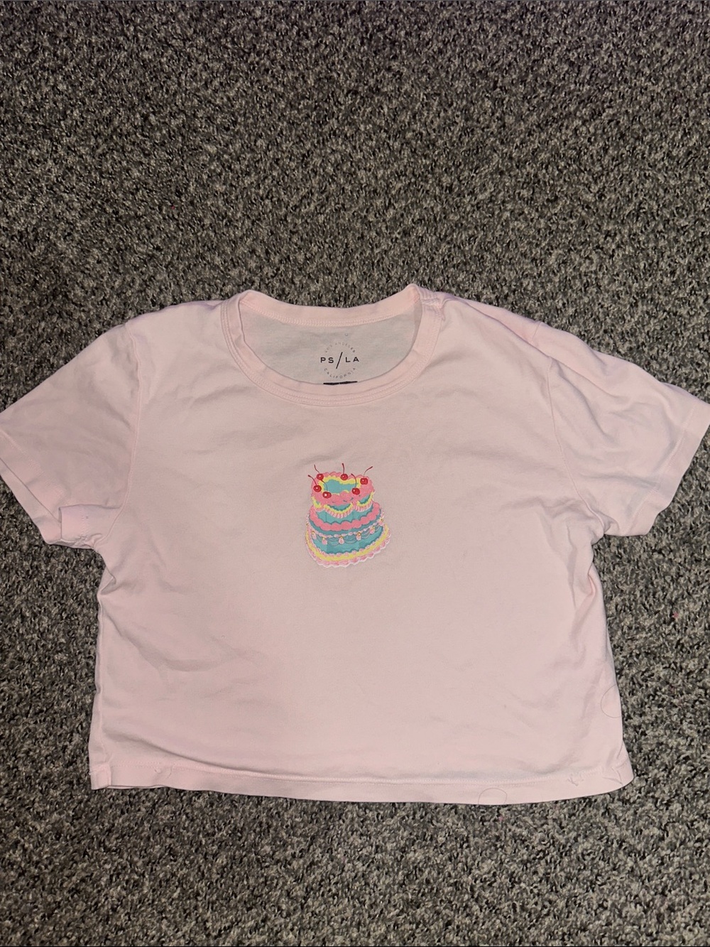 Pink Girls' Cropped T-Shirt with Colorful Cake Embroidery